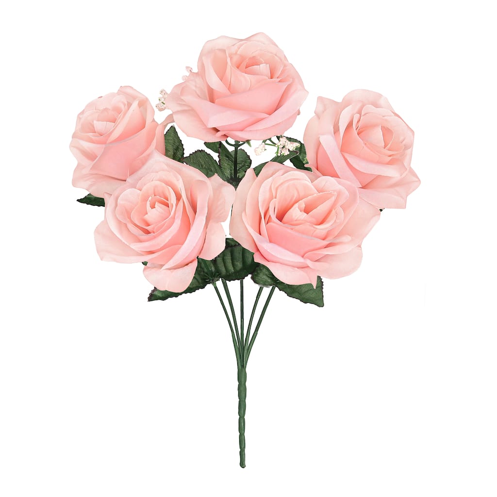 Set of 12 Pink Peach Artificial Open Rose Flower Stem Bush Bouquet 14in - 14" L x 7" W x 7" DP