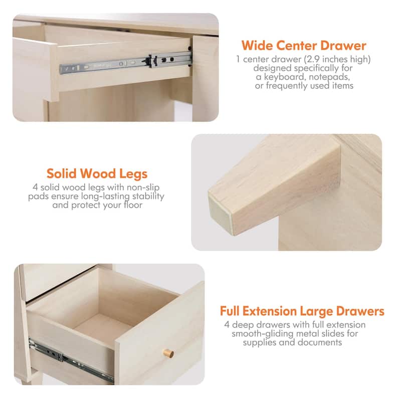 58" Executive Desk with 5 Drawers&Charging Station for Home Office