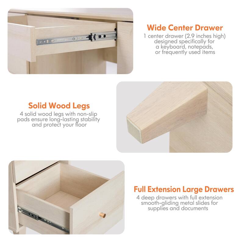 58" Wooden Vanity Desk with 4 Deep Storage Drawers and Charging Station for Bedroom