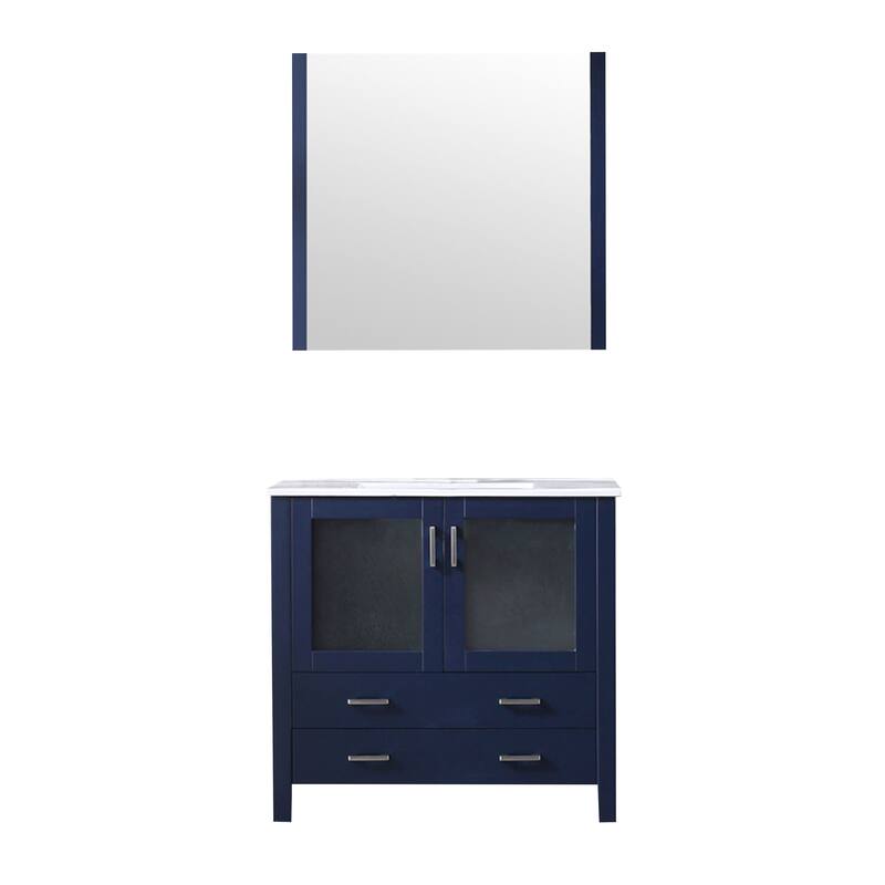 Volez Bath Vanity, White Ceramic Top and Mirror - 36 - Navy Blue