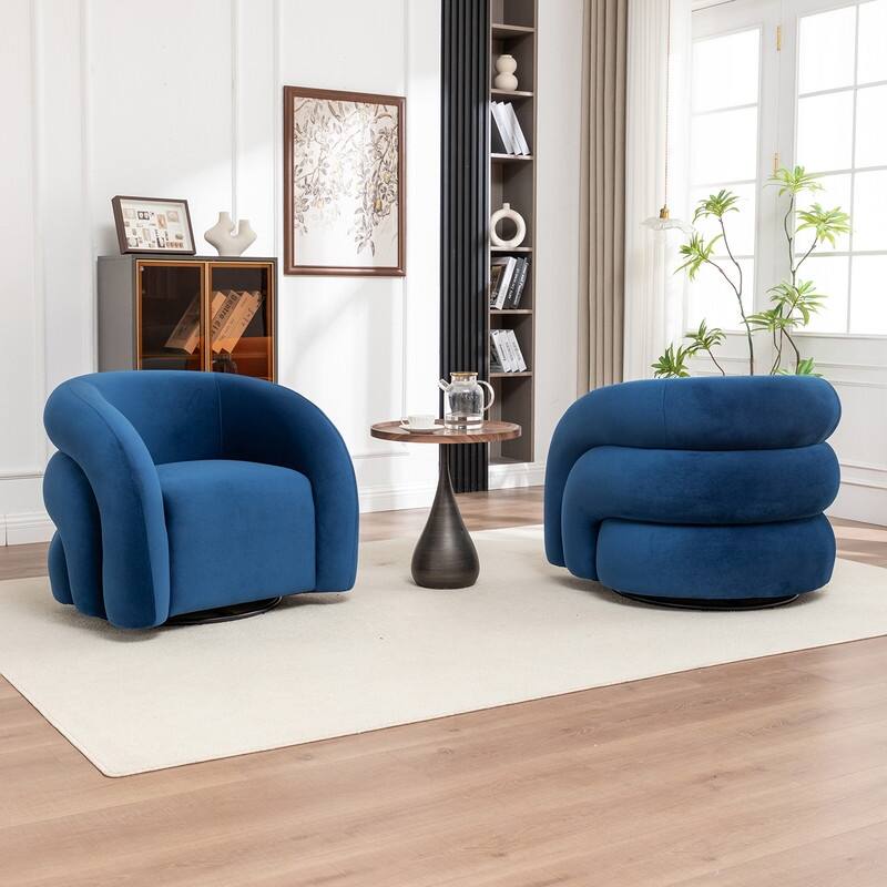 SEYNAR Modern Glam Velvet 360 Degree Swivel Accent Armchair with Tufted Back Set of 2