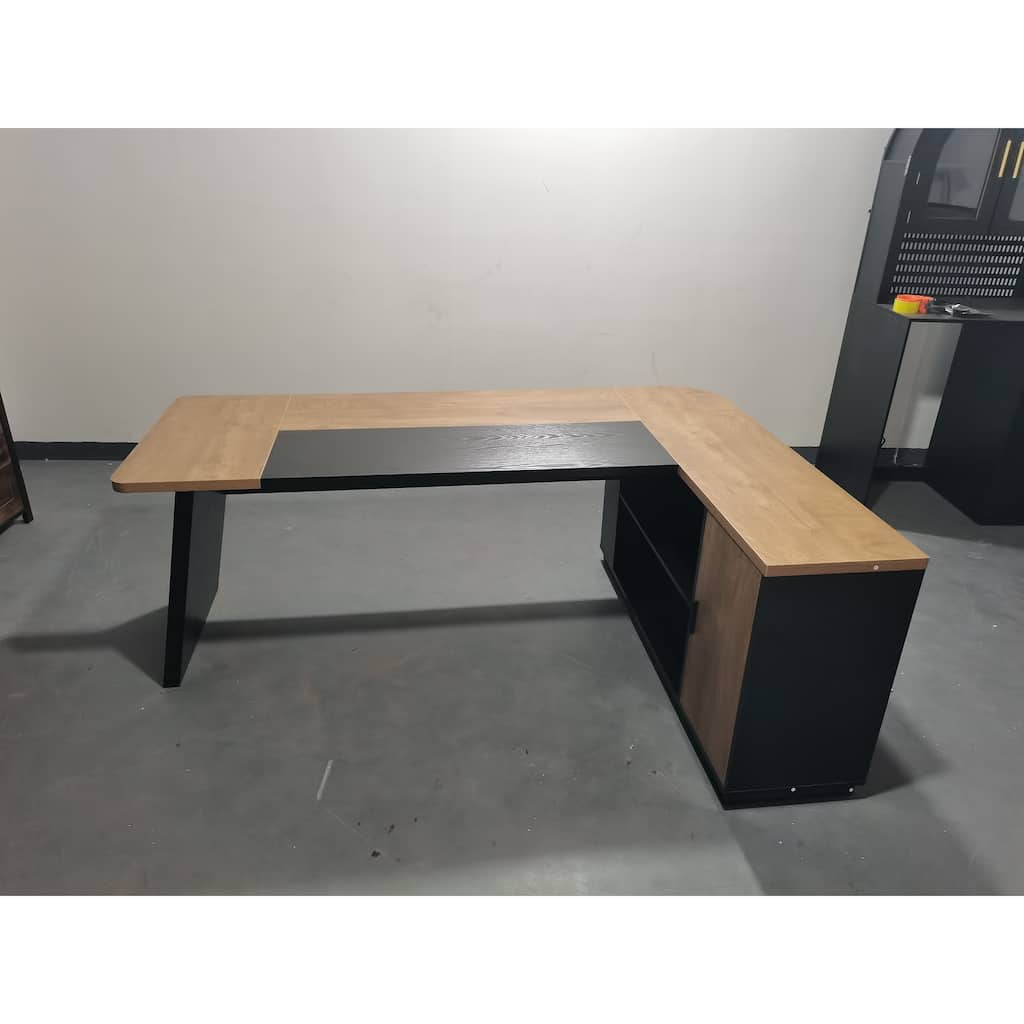 78.7 Inch L-Shaped Executive Desk, Large Office Desk with Cabinet