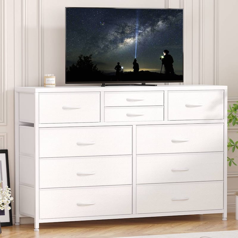 Modern Dresser TV Stand with 10 Drawers - n/a - White