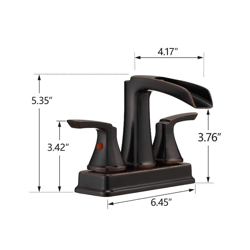 4 in. Centerset Double Handle Waterfall Bathroom Faucet with Pop-up Drain Kit Sink Vanity Basin Taps