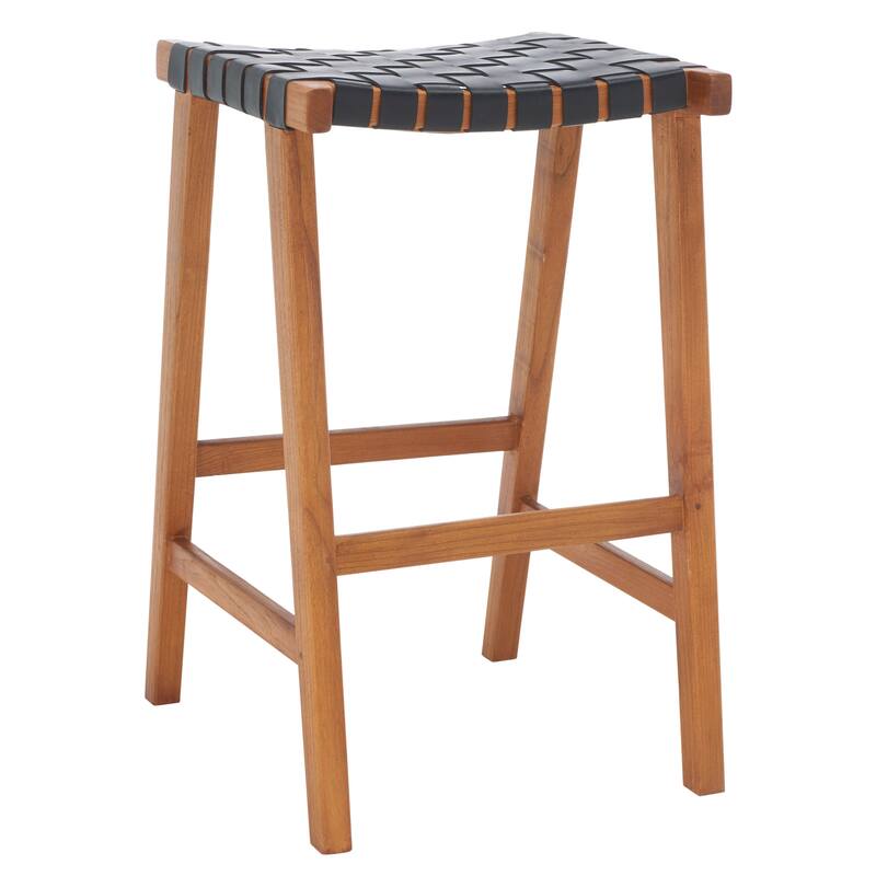 SAFAVIEH Remzija 30-inch Woven Leather Rectangle Bar Stool - 20" W x 19" D x 30" H