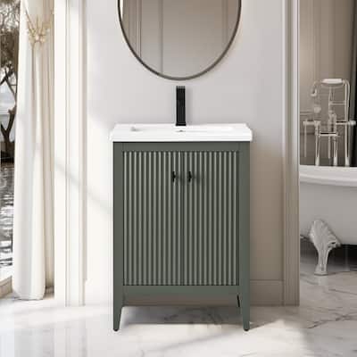 Vanity Art 24" Single Sink Bathroom Vanity Cabinet with Ceramic Top