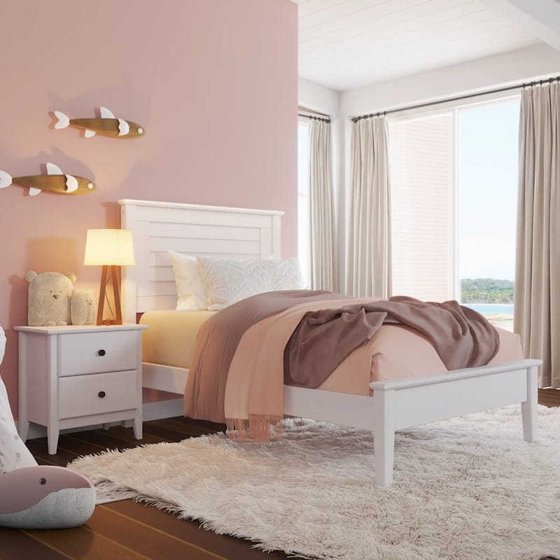 Grain Wood Furniture Greenport Louvered Solid Wood Platform Bed - Brushed White - Twin