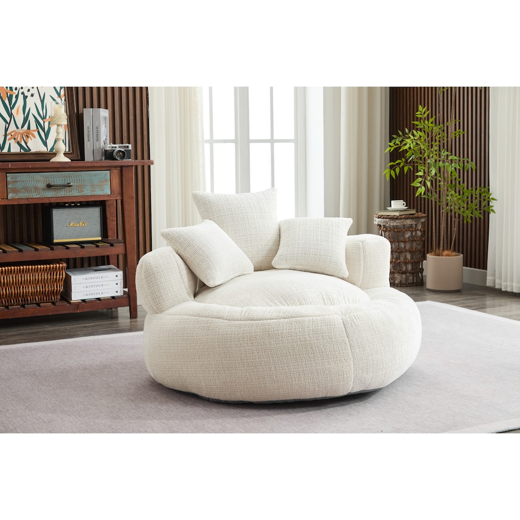 Foam Bean Bag Chairs for Adults/Teens with Filling,Bean Bag Lazy Sofa with Ultra Soft Chenille Cover,Round Bean Bag,Indo