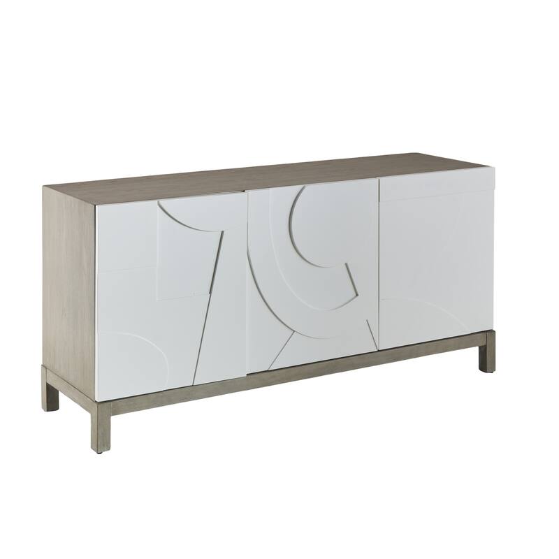 Wooden Geometric 3 Door and 1 Interior Drawer Sideboard - White - Roche River Decor - 19"W x 68"L x 32"H