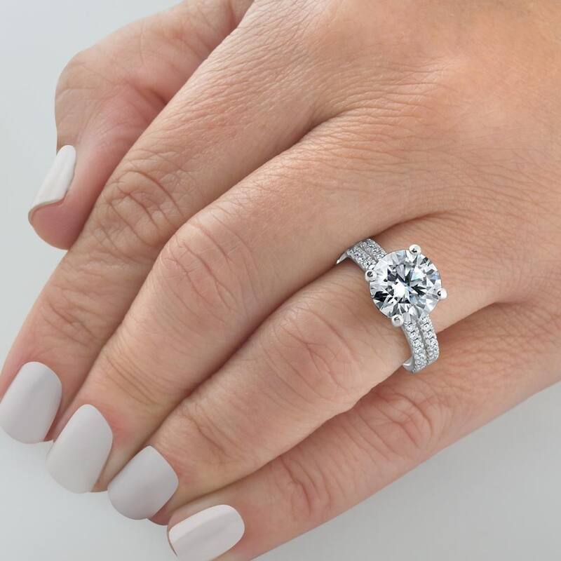 Certified 4 1/2Ct Diamond Engagement Ring Multi-Row Pave Diamonds Gold Lab Grown