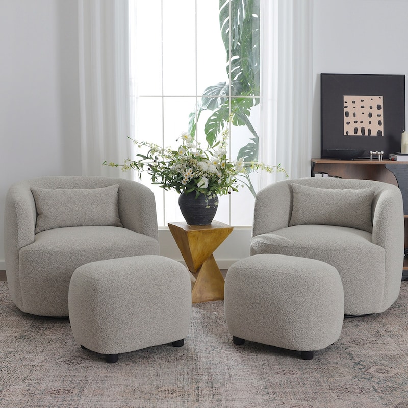KINWELL 34" Wide Boucle Fabric Upholstered Swivel Armchair (Set of 2)