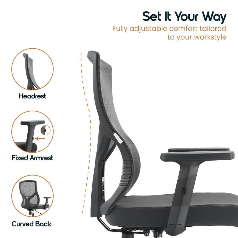 Glen Series Ergonomic Swivel Adjustable Mesh Executive Office Desk Chair with Lumbar Support, Arms, For Work or Home Office