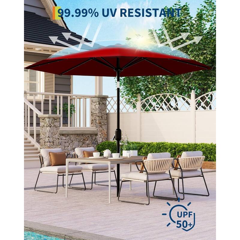 10 Ft Patio Umbrella with Solar Lights, Outdoor Table Umbrella with 40 LED Lights & Tilt Crank