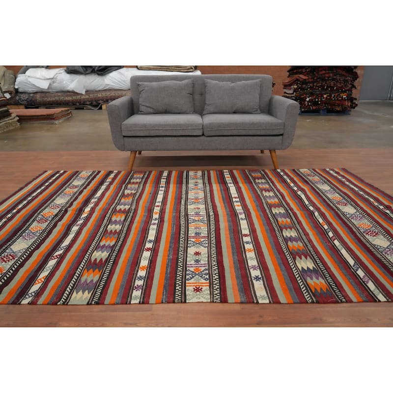 Hand Woven Oriental 100% Wool Carpet Southwestern Tribal Multi-Colored Kilim Area Rug - 9' 2'' X 5' 11''
