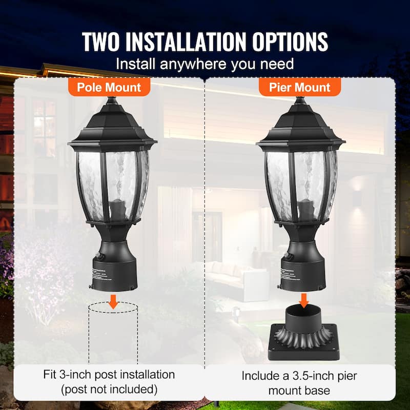 2 Pack Dusk to Dawn Outdoor Post Light, Waterproof Lamp Post Light Fixtures with Pier Mount Base Glass Shade