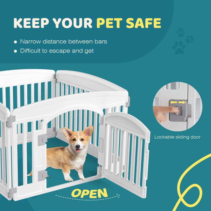 24-Inch Plastic Pet Playpen with Locking Door, Foldable Dog Fence for Indoor and Outdoor Use