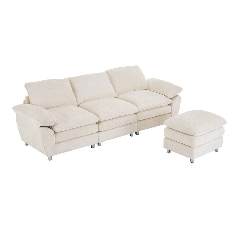 102" Three-seat Chenille L-shaped Sectional Sofa with Ottoman