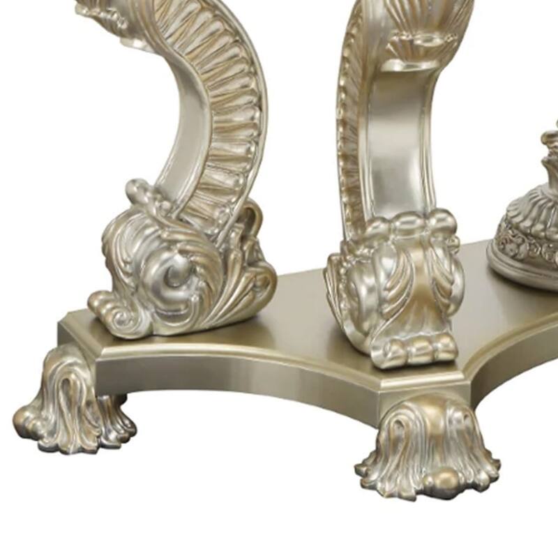 Esen 67 Inch Crescent Sofa Table Sideboard Console, Carvings, Antique Gold
