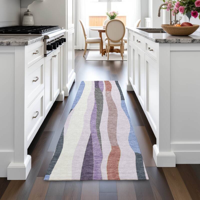 Machine Washable Indoor/Outdoor Modern Stripes Chantille Rug