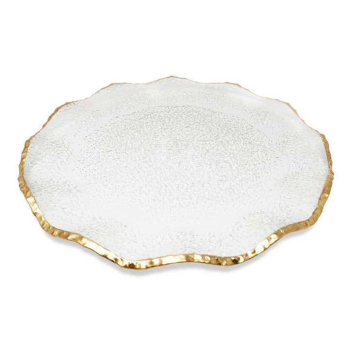 Set of 4 Glass Chargers with Scalloped Rim - Side Plate - Gold