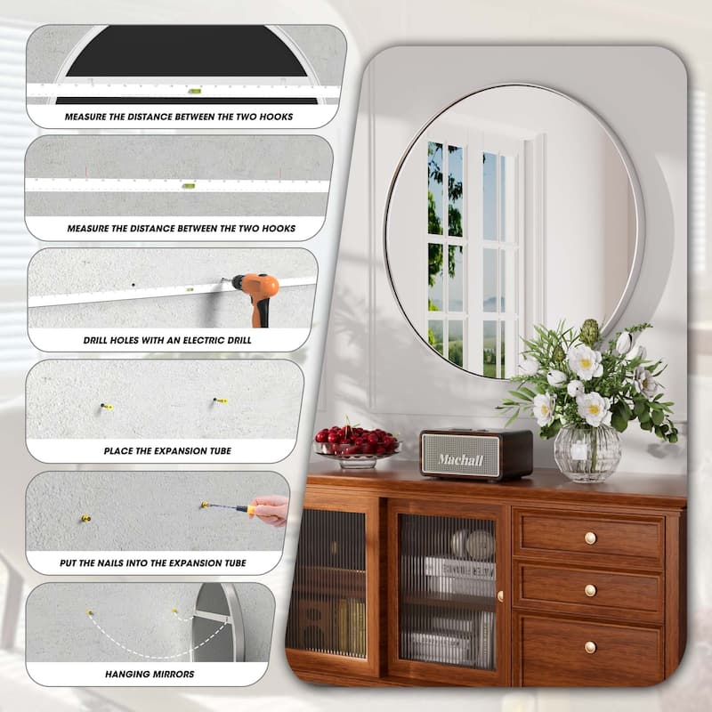 Modern Round Metal Frame Wall Mirror for Bathroom Vanity