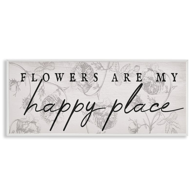 Stupell Flowers Are Happy Place Framed Giclee Art Design By Lil' Rue - 24 x 10 - White