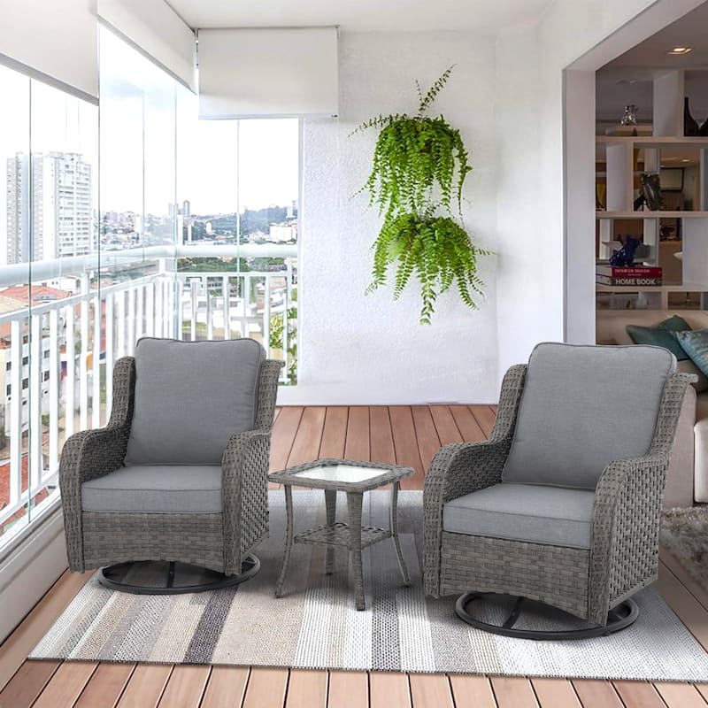 Outdoor Wicker 360 Degree Swivel Chairs with Square Table - Grey