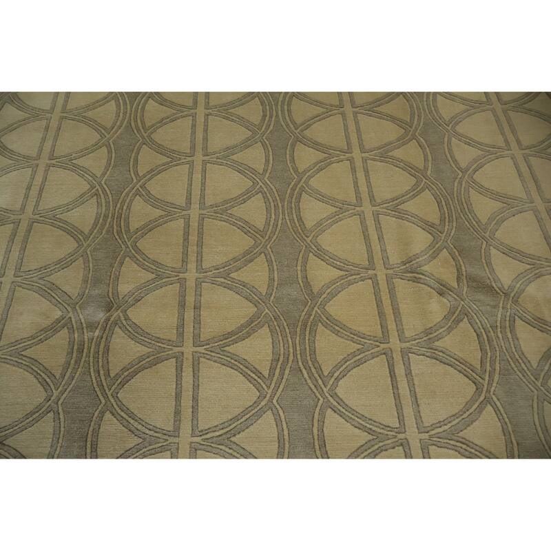 Hand Knotted Oriental 100% Wool Carpet Modern Geometric Beige & Ivories Nepalese Area Rug - 9' 8'' X 8' 2''