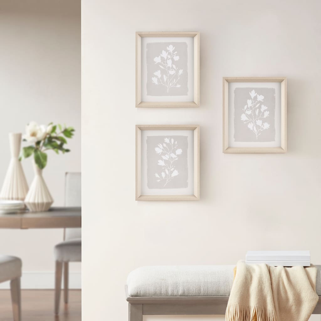 Madison Park Fair Florets 3-piece Framed Glass Wall Art Set