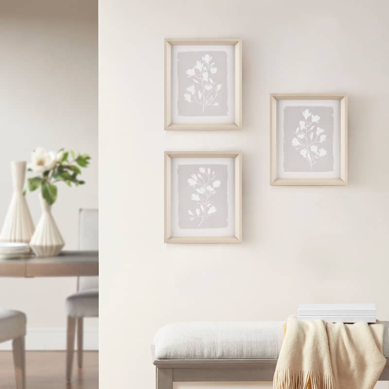 Madison Park Fair Florets 3-piece Framed Glass Wall Art Set - Beige