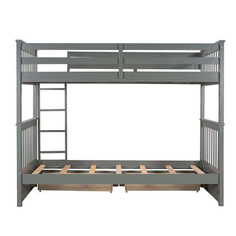 Twin-Over-Twin Bunk Bed with Ladders and Two Storage Drawers