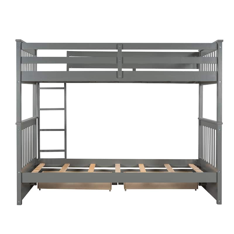 Twin-Over-Twin Bunk Bed with Two Storage Drawers, Separates into Two Beds, Sturdy Pine Wood Frame, Multiple Colors