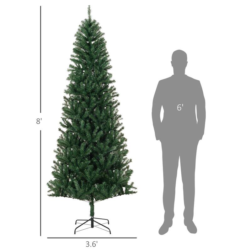 8' Slim Fir Christmas Tree, Artificial and Flame-Retardant with Realistic Branches