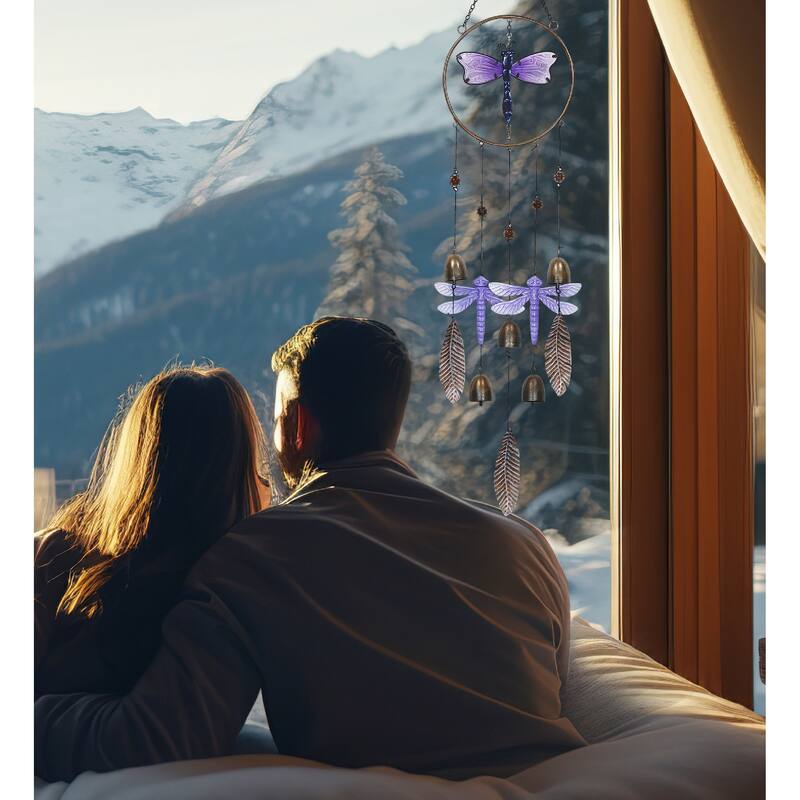 CoTa Global Purple Dragonfly Hanging Metal Wind Spinner Wind Chime - 37 inches