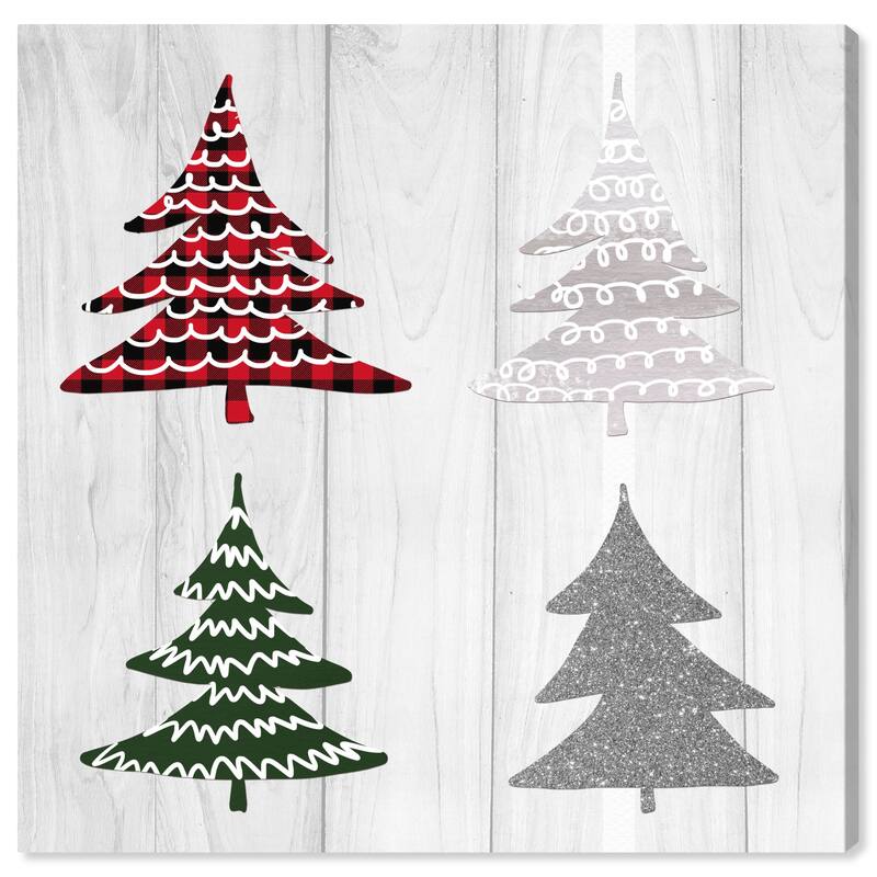 Wynwood Studio Canvas Holiday and Seasonal Scribble Holiday Trees Gray and Metallic Silver Glam Wall Art Canvas Print