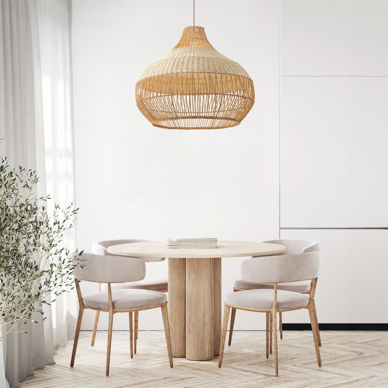 Beatrice Rattan Pendant Light - Natural Dome 1-Light Handwoven Hanging Light For Modern, Transitional, Farmhouse Room Decor