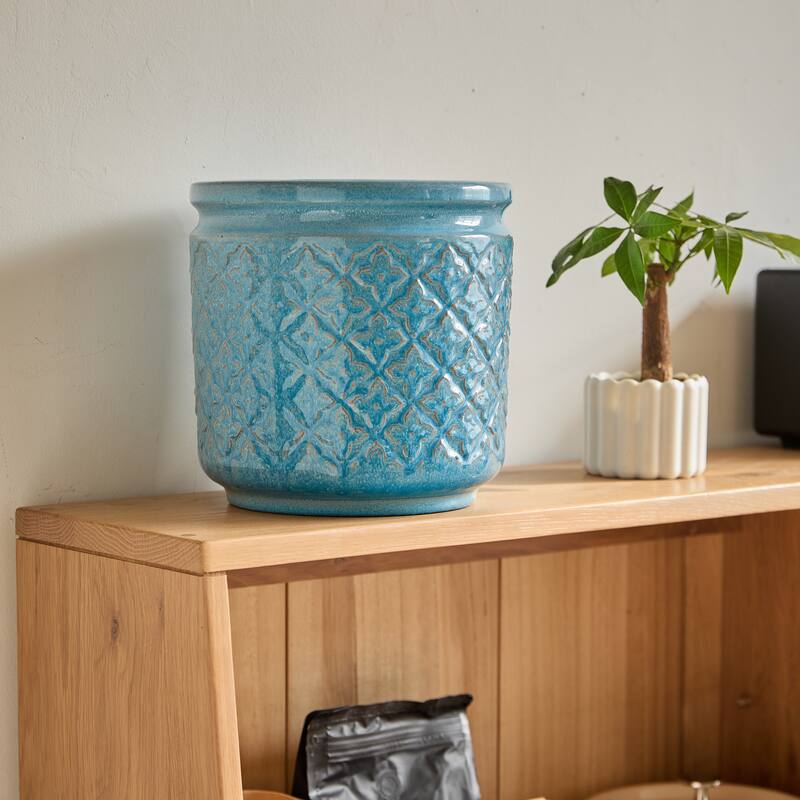 Set of 3 Handmade Ceramic Planters, Diamond, Pattern Breathable Clay