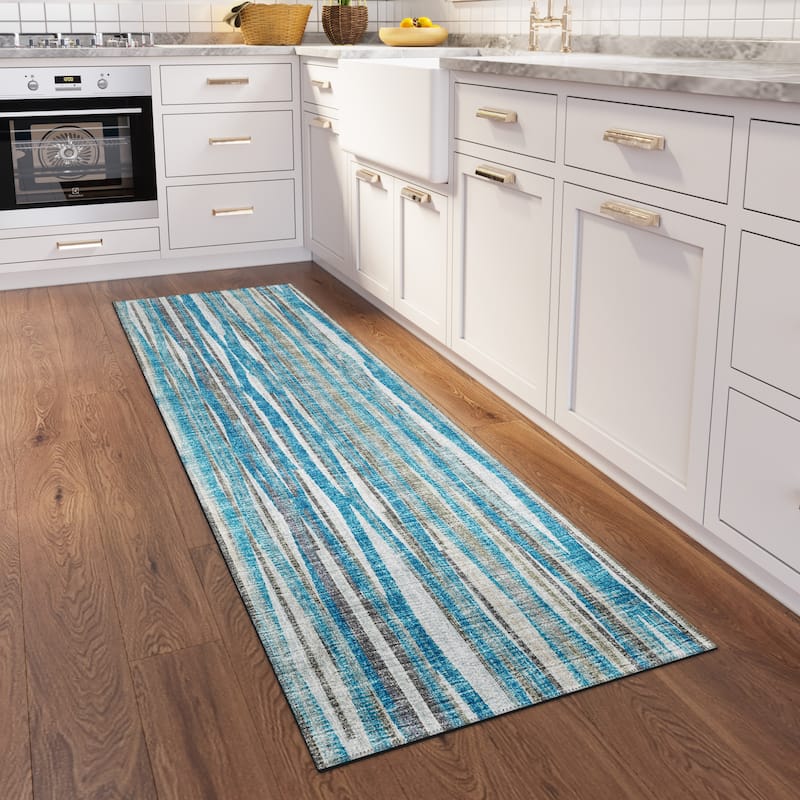 Indoor/Outdoor Waverly Modern Stripes Washable Rug - 2'3" x 7'6" Runner - Blue