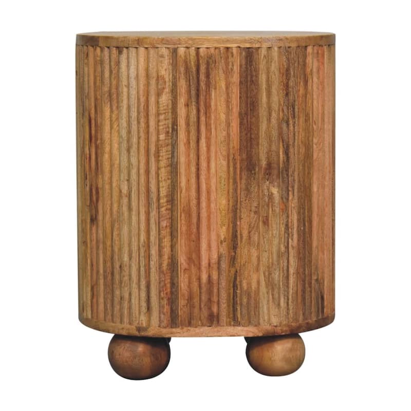 HomeRoots 23" Natural Solid Wood Ribbed Texture Round Three Drawer Nightstand