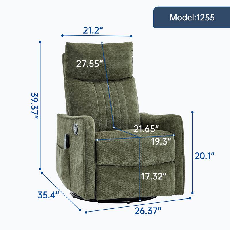 Fabric Recliner Chair with Massage Heat Rocker and 360 Degree Swivel