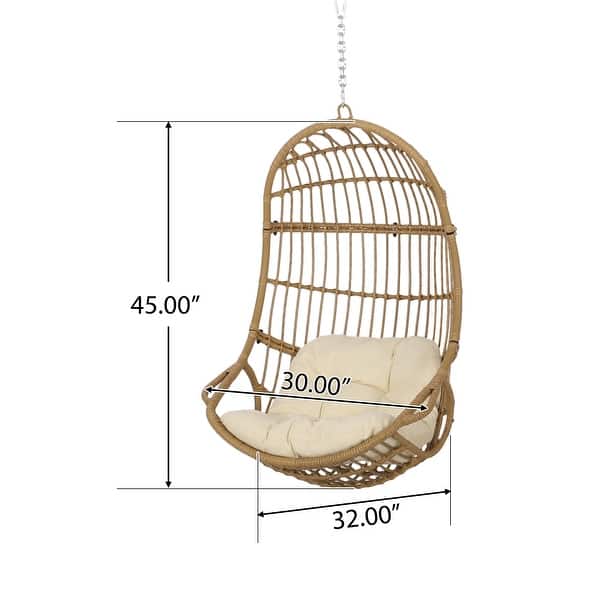dimension image slide 2 of 3, Christopher Knight Home - Sansa Outdoor/Indoor Wicker Hanging Basket Hammock Chair with Iron Stand & Water-Resistant Cushions