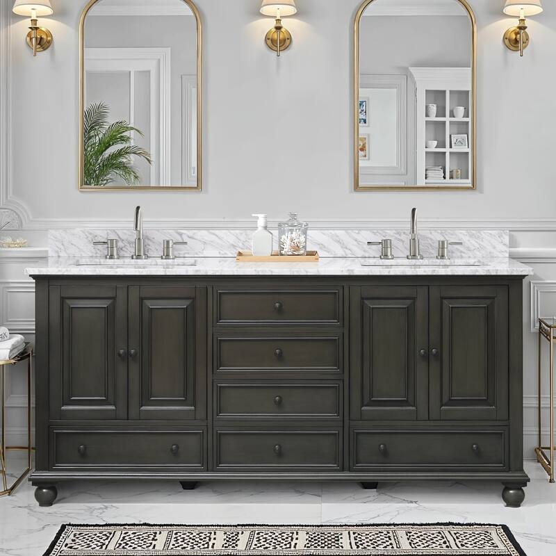Avanity Thompson 72 in. Double Sink Bathroom Vanity with Carrara Marble Top - 73"W x 22"D x 35"H - Charcoal Glaze