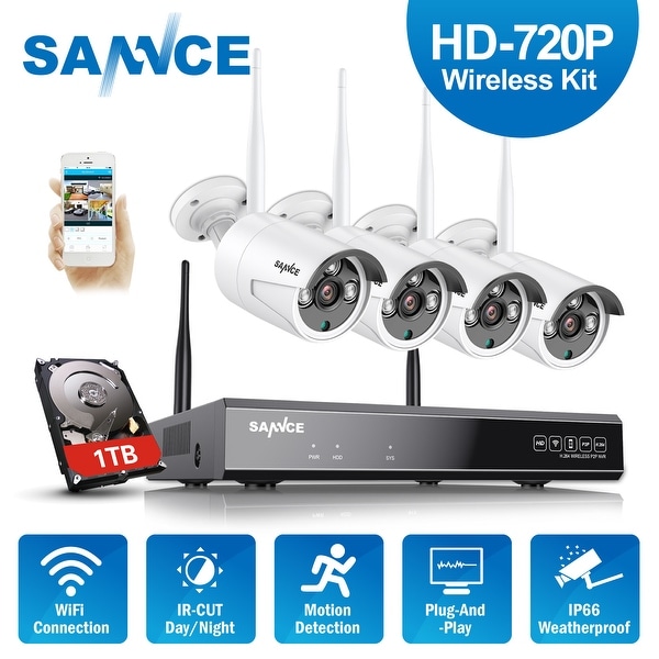 Sannce 4ch Wireless 720p Cctv Security Cameras System Overstock 20530804