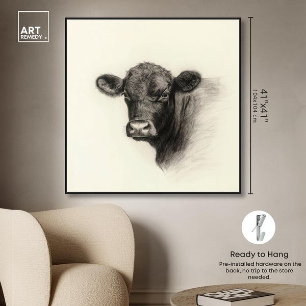 dimension image slide 2 of 24, Darkness in Detail of Cow Canvas Animal Art Prints by Art Remedy