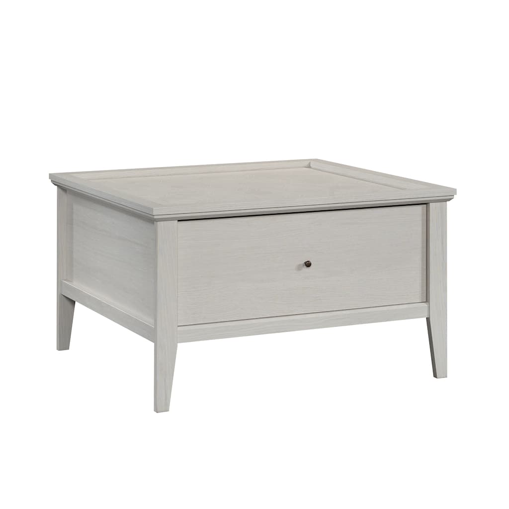 White Coffee Table with Storage Drawer and Hexagon Pattern 31.89 Inch Living Room