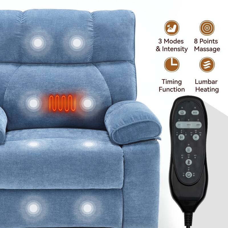 Oversized Chenille Power Lift Recliner with Massage & Heat