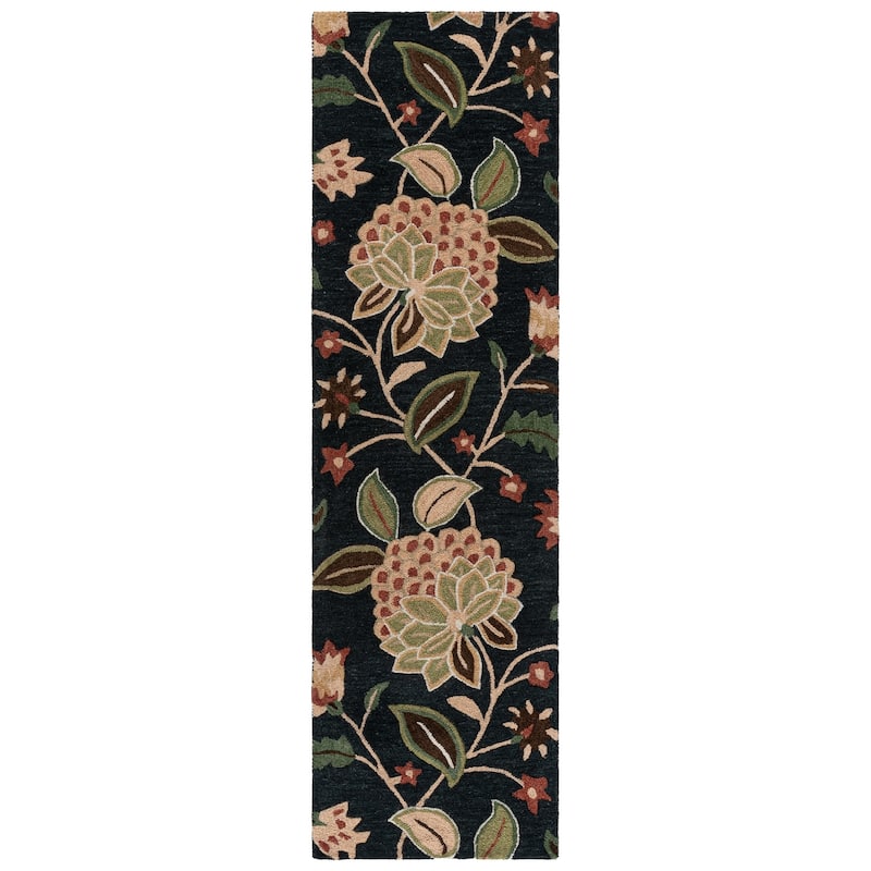SAFAVIEH Handmade Jardin Shemsie Floral Wool Rug - 2'3" x 8' Runner - Blue/Light Green