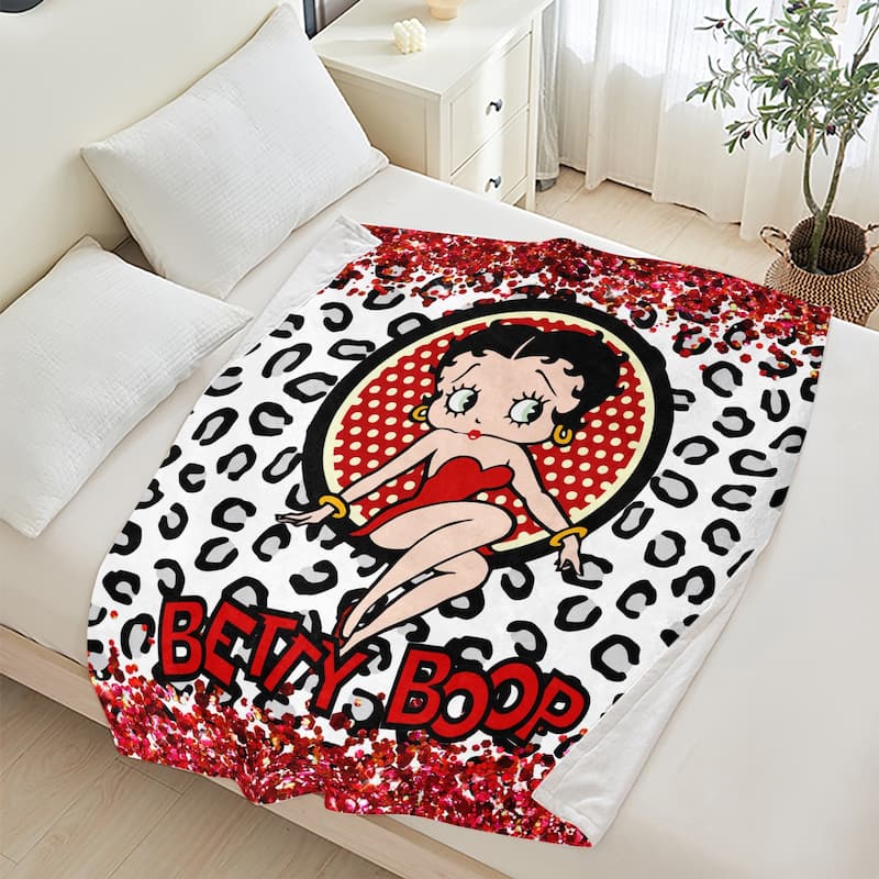 Betty Boop Super Soft Fleece Plush Throw Blanket for Couch Bed Sofa - 60"x80" - Leopard