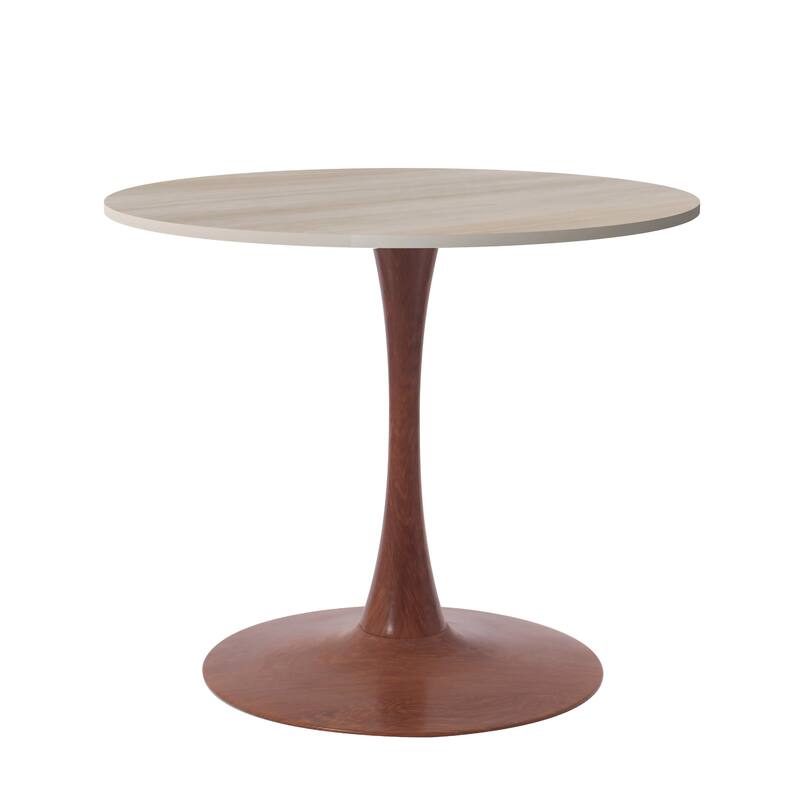 Bristol 27" Round Dining Table with MDF Top and Cherry Steel Pedestal Base for Modern Kitchen and Dining Room