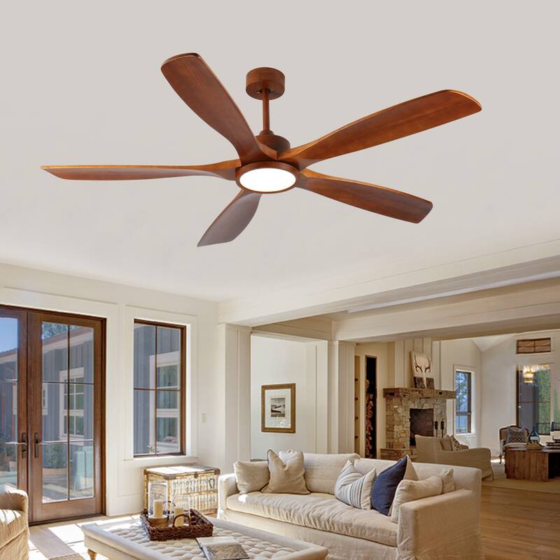6 Speeds Reversible DC Motors Ceiling Fan with Lights and Remote, 60 Inch Wood Ceiling Fan for Bedroom Outdoor Patios